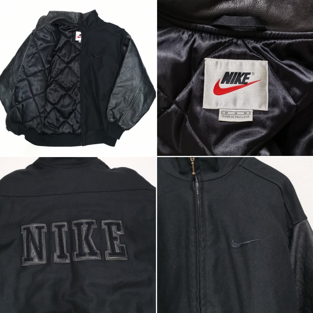 即決 M 90s ナイキ NIKE スタジャン レザー ジャケット 黒 銀タグ