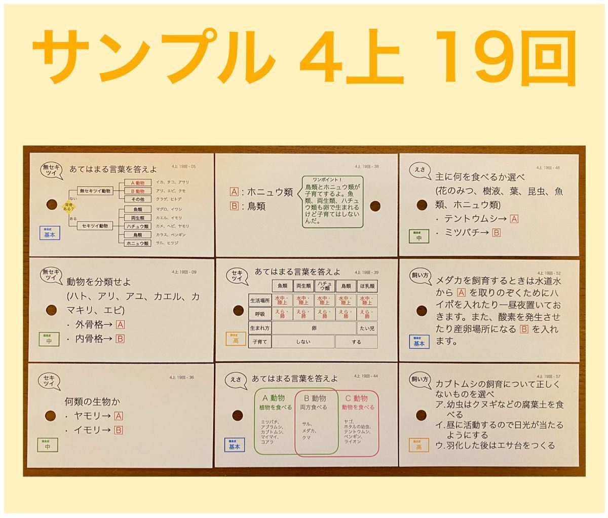 中学受験【4年上 理科16-19回】 暗記カード 予習シリーズ 組み分け