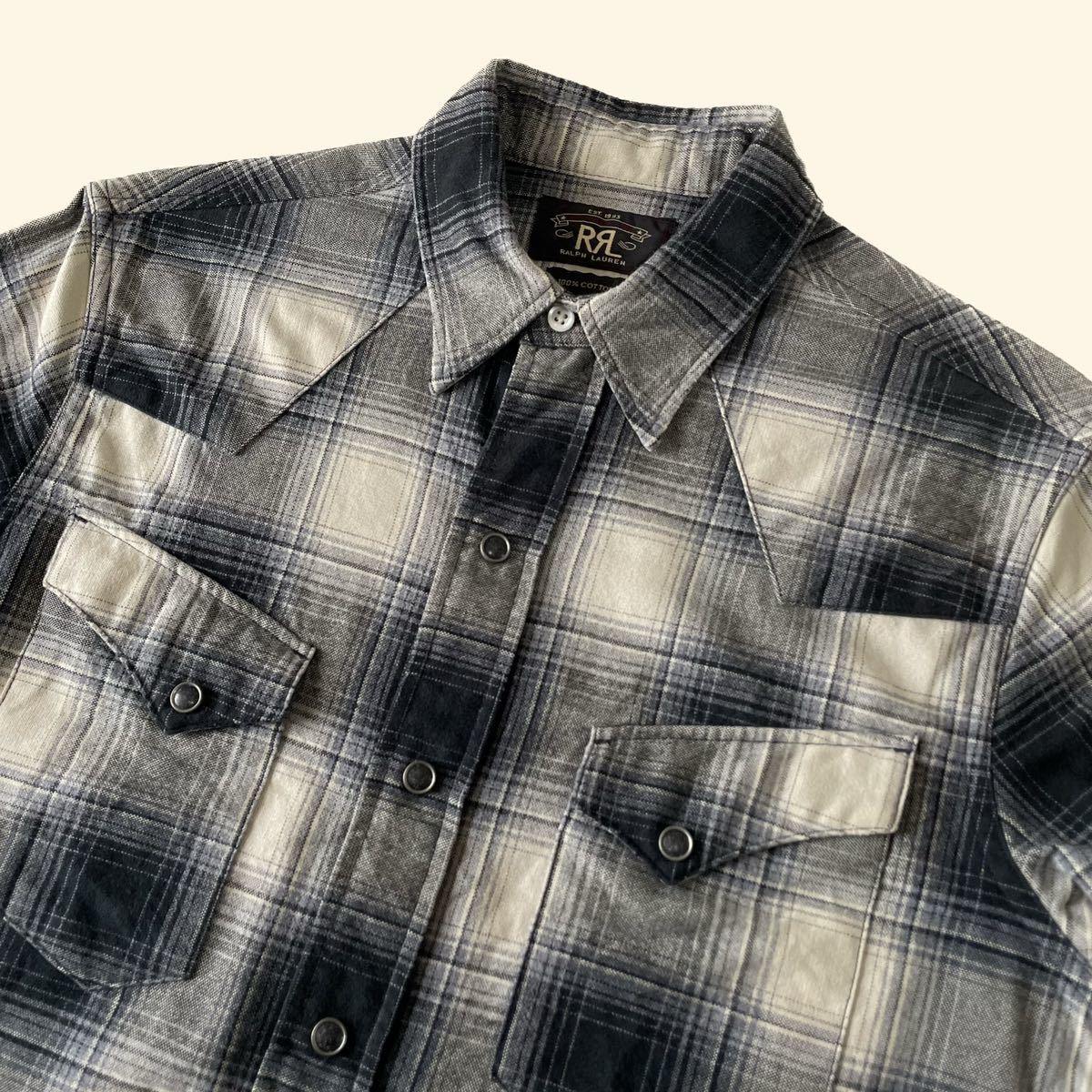 名作/ジョニーデップ着】RRL “Ombre Western Shirt” S シャドウ