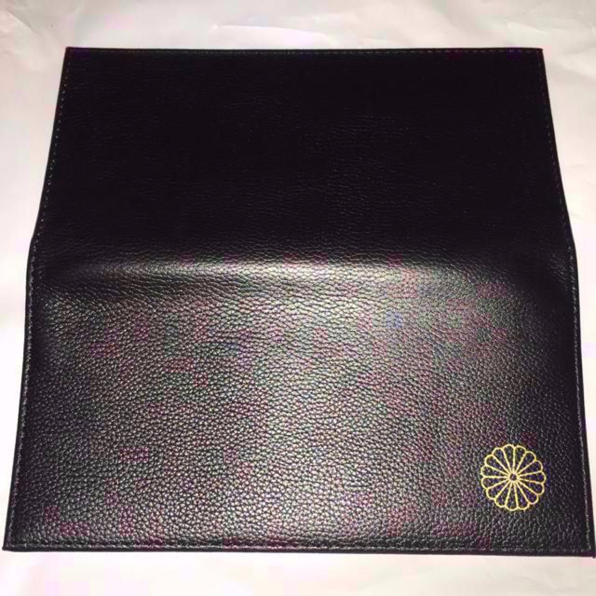送料込 新品 皇居限定 長財布 黒 ブラック 菊花紋章入り 本革牛革