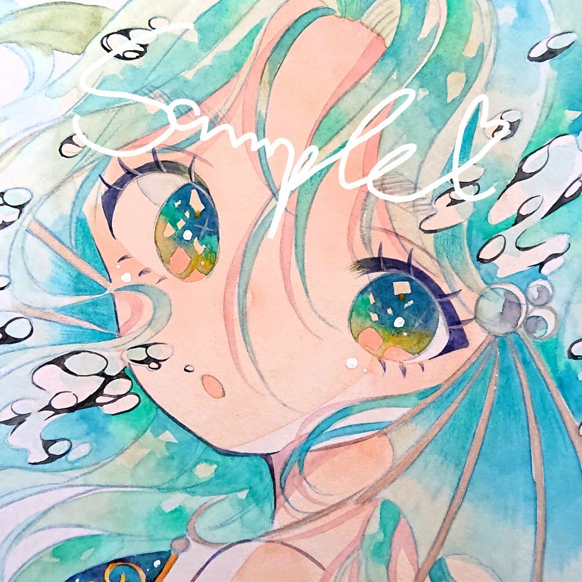 Yahoo!オークション - 手描きイラスト オリジナル 小色紙 人魚