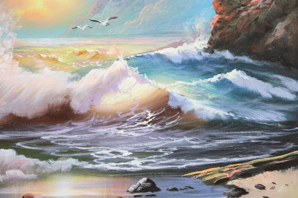 Yahoo!オークション - 真作 千葉弘道 油彩「朝やけの海」画寸 41cm×32