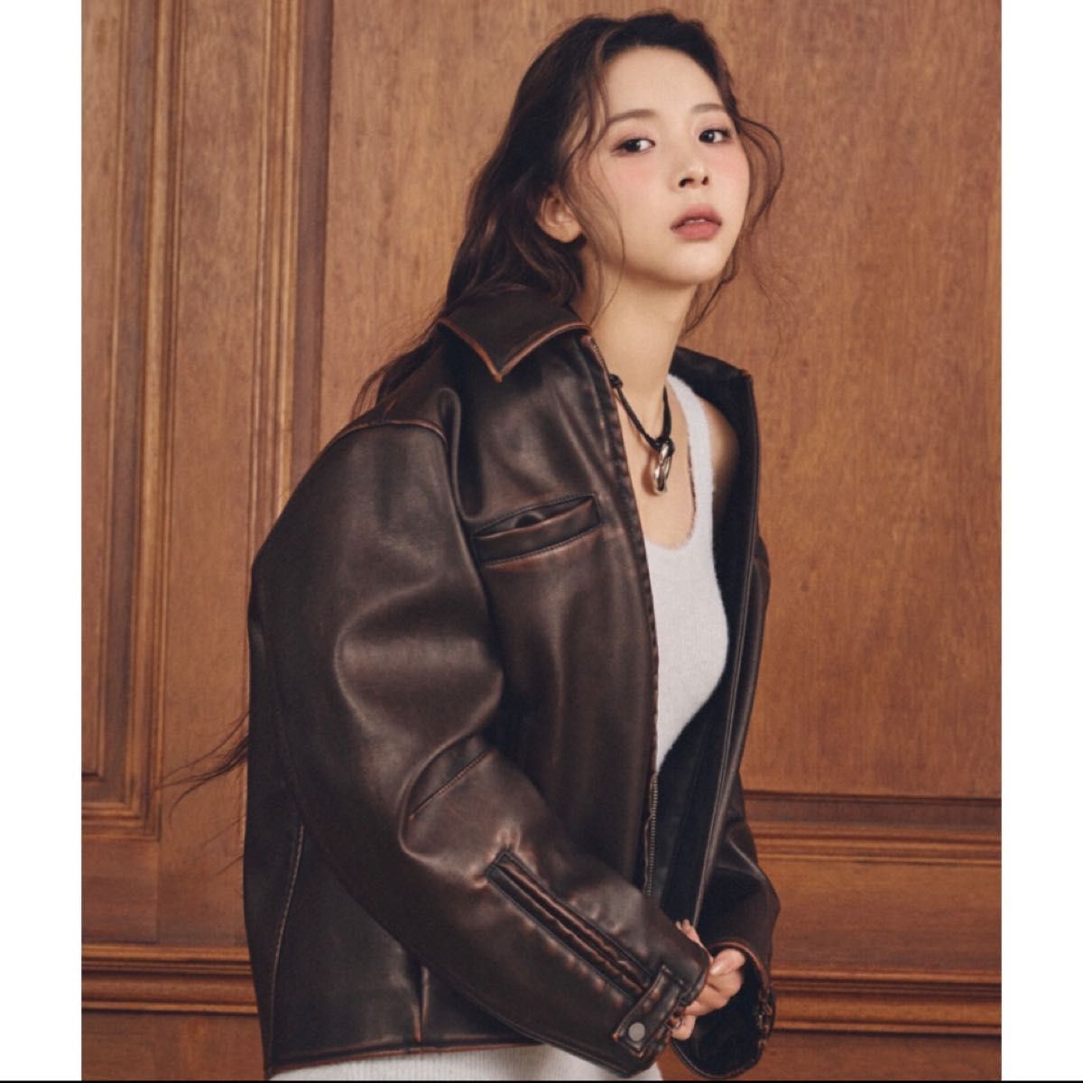 MICHIXSLY F／LEATHER ジャケット ブラウン ミチスライ コラボ レザー