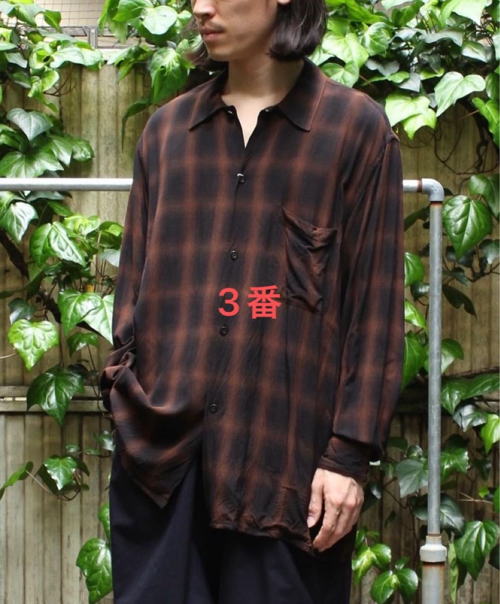 comoli 24ss COMOLI レーヨンチェック オープンカラーシャツ 3番