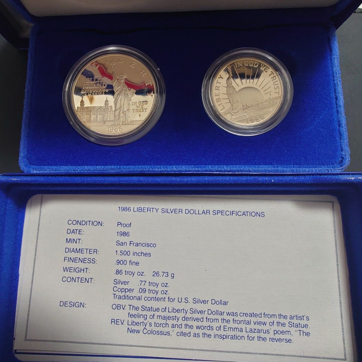 1986年アメリカ銀貨 自由の女神 リバティ1ドル記念銀貨＋ハーフダラー