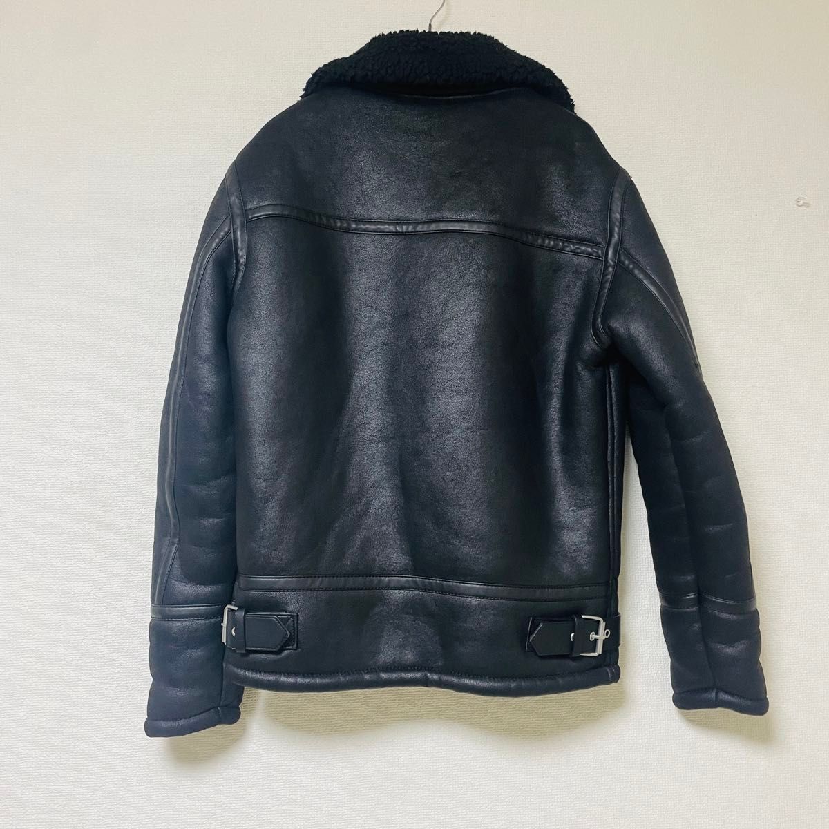 美品 ZARA ダブルライダースジャケット フェイクムートン ボア M相当