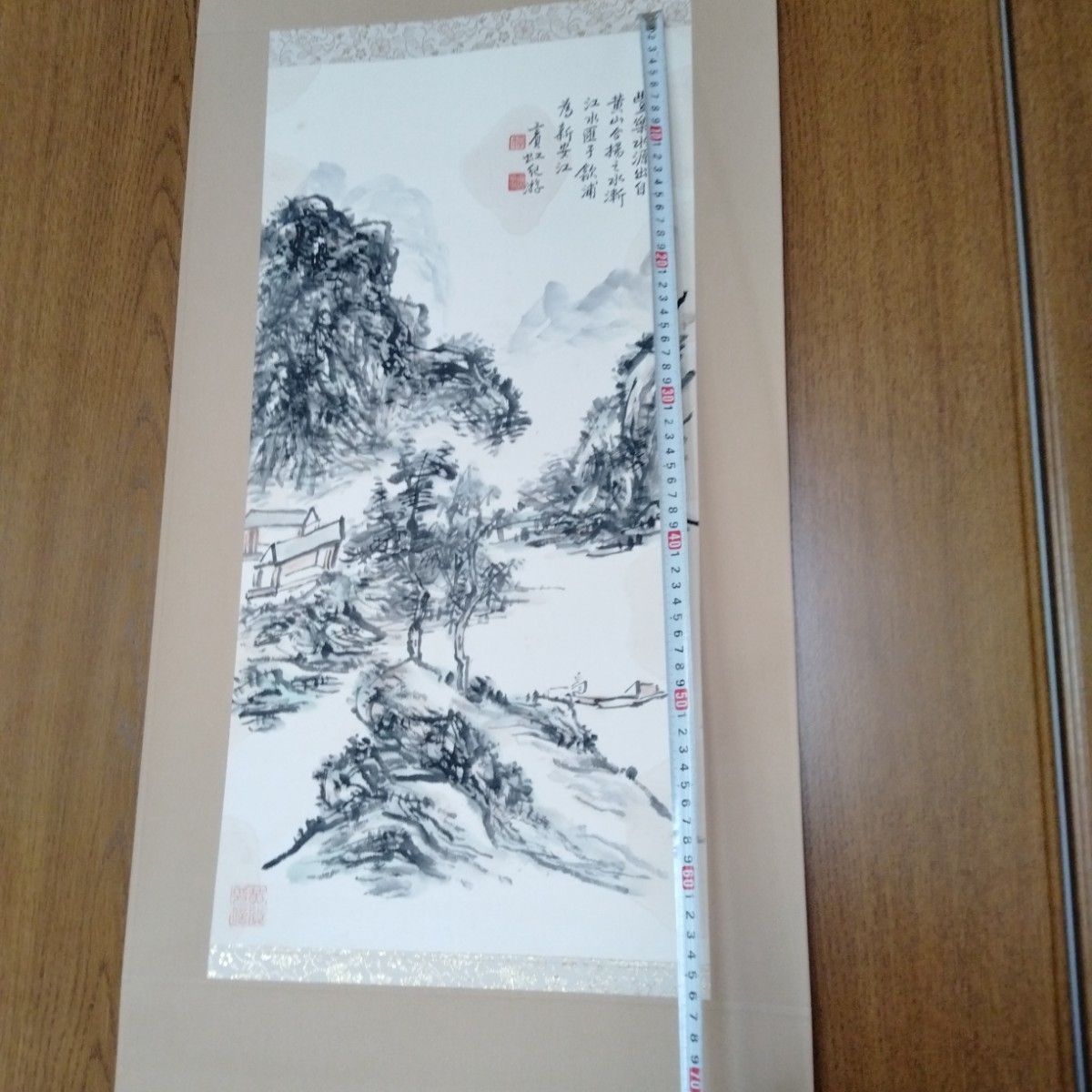 中国絵画 山水画掛軸 中国骨董【山水画】画面サイズ縦約84センチ横約32