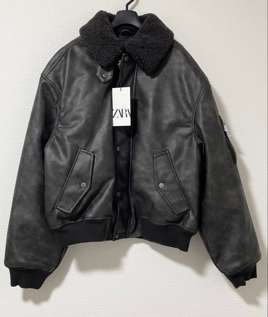 ZARA ザラ フェイクレザー 取り外し可能な襟付きジャケット S｜Yahoo
