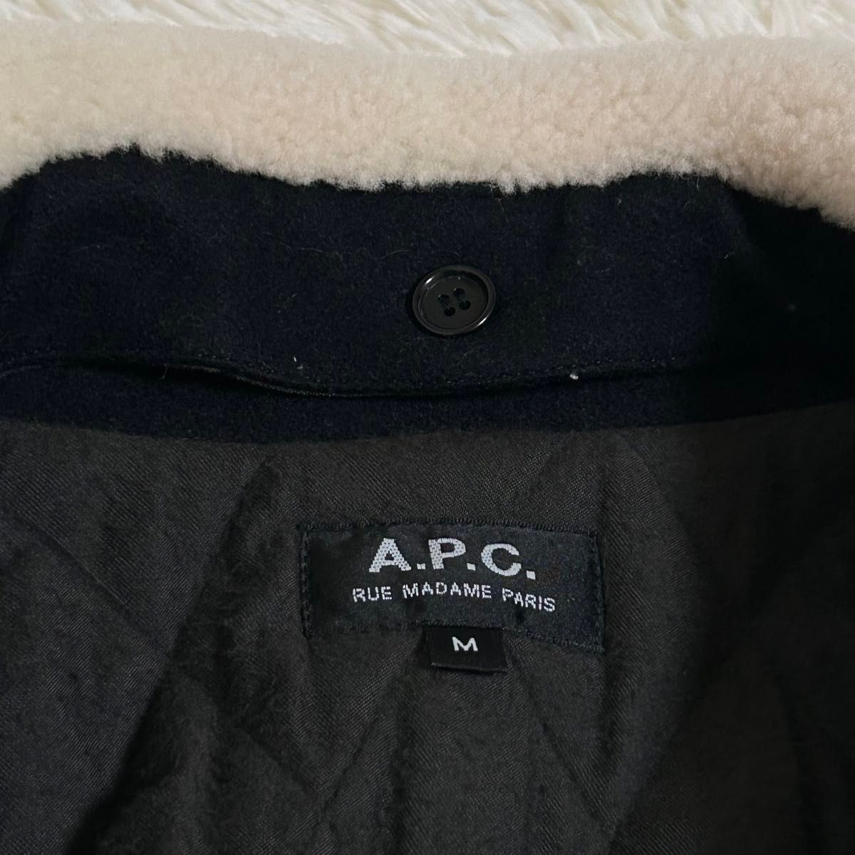 最終値下げ A P C ボア 襟 コート 襟取り外し可 ウール ネイビー