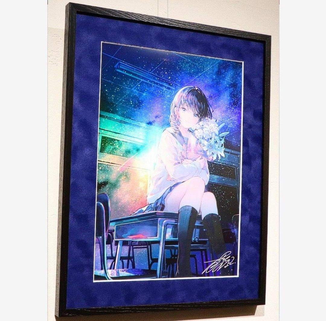 藤ちょこ さいはての空 彼方の教室 オーロラアート 複製原画 絵画 直筆