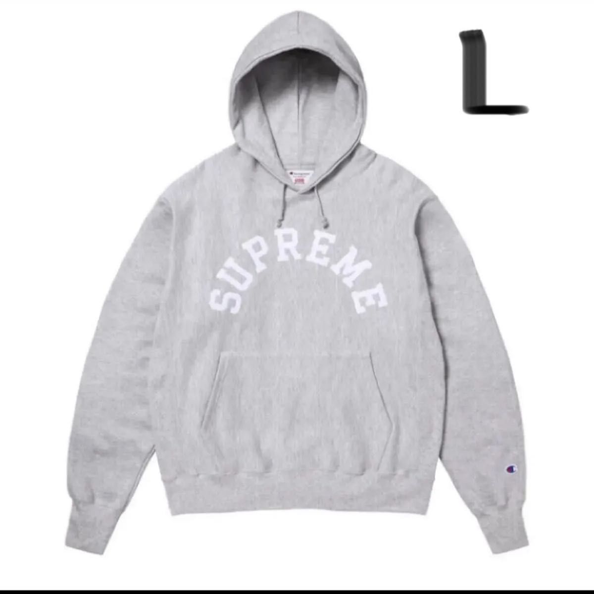 L Supreme Champion Hooded Sweatshirt パーカー Heather Grey グレー