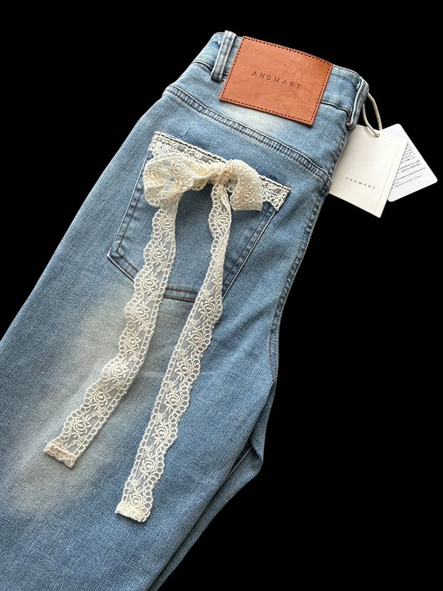 タグ付き未使用】Andmary Lacey ribbon denim アンドマリー レーシー