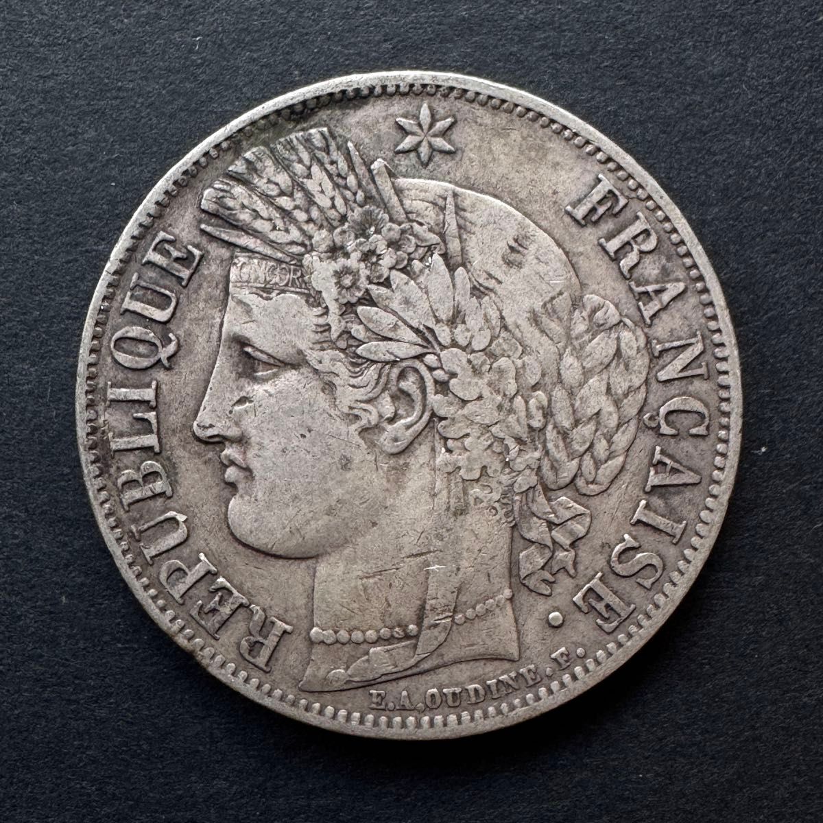 希少銀貨】1849年 フランス 第二共和政 5フラン銀貨 セレス像 Crs 古銭