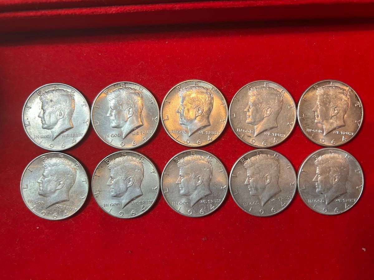 アメリカ ケネディ1964年 ハーフダラー銀貨 10枚 銀90% 硬貨 美品