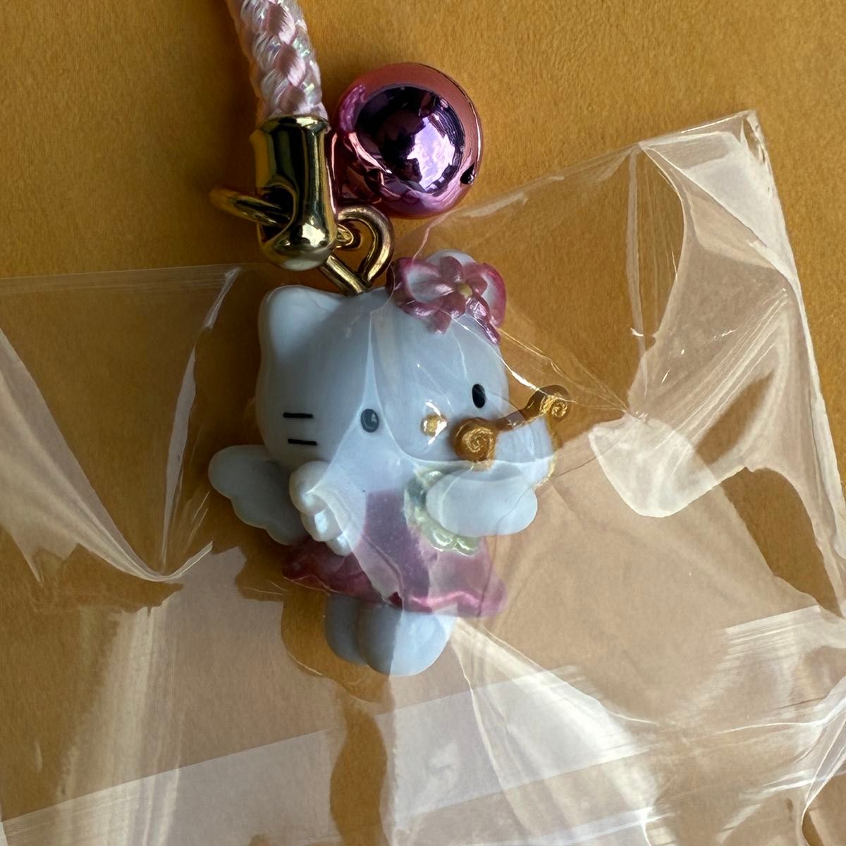 美品 超激レア 花とエンジェルKT ストラップ 根付け ハローキティ