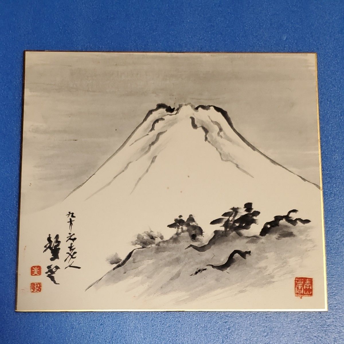 秀 桂 筆 色紙画 肉筆画 【 水仙図 】 額装 作品共良好 色紙二枚追加