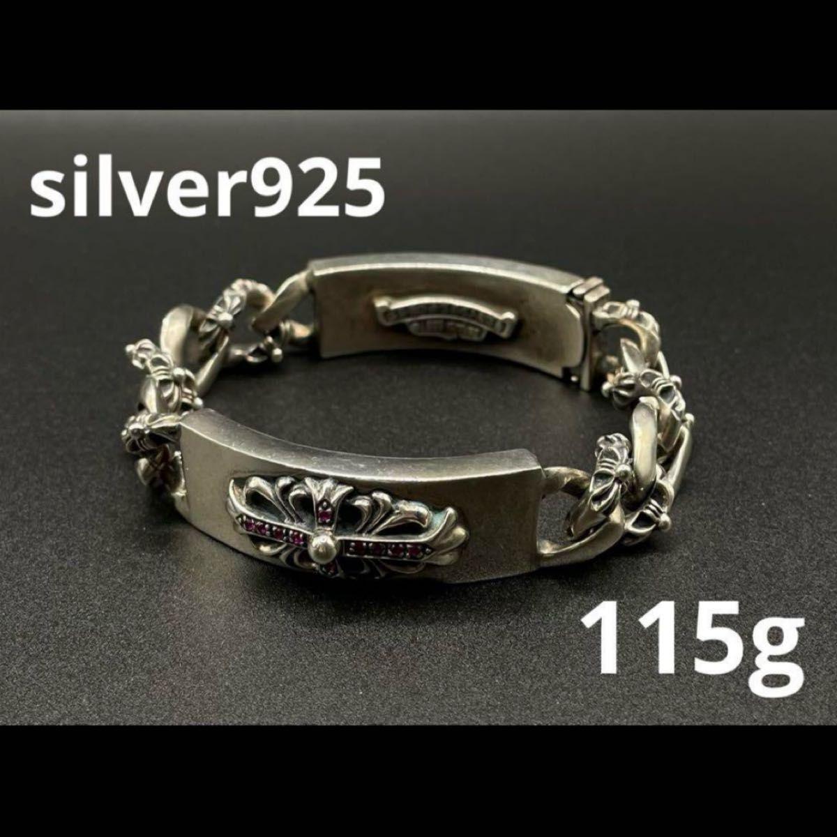 フローラルクロス ダガー IDブレスレット silver 925 色石付き クロム