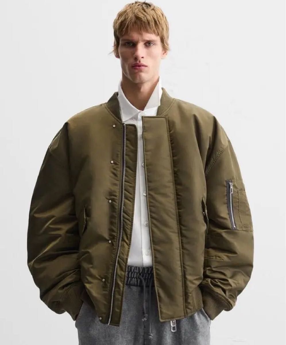 ZARA オーバーサイズボンバージャケット カーキ メンズ｜Yahoo!フリマ