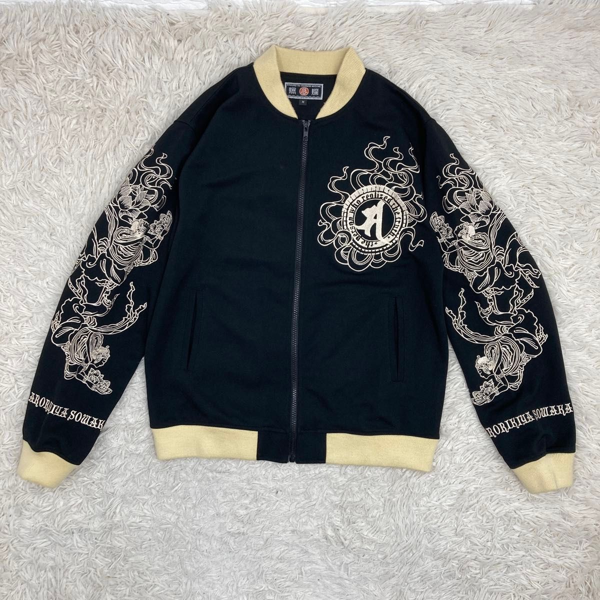圧巻の刺繍 】爆裂爛漫娘 別珍 スカジャン ブルゾン 大日如来 和柄 M