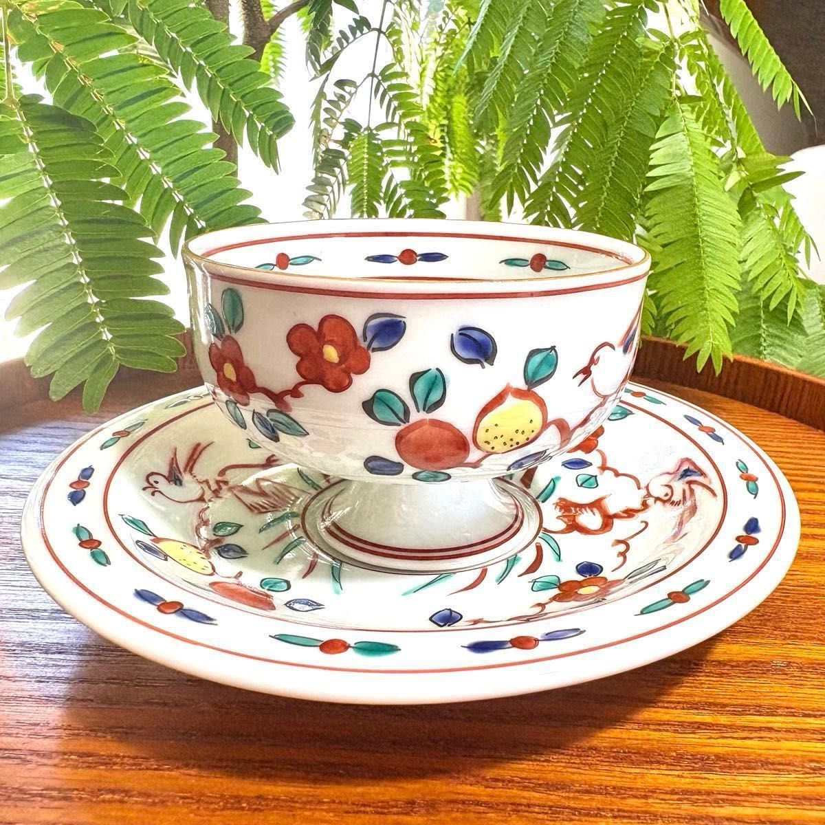 有田焼 万暦花鳥 カップ＆ソーサー 高台 脚付きカップ ティーカップ