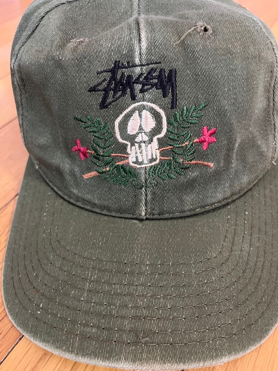 超スペシャル】OLD STUSSY スカル キャップ 80s オリーブ ドクロ
