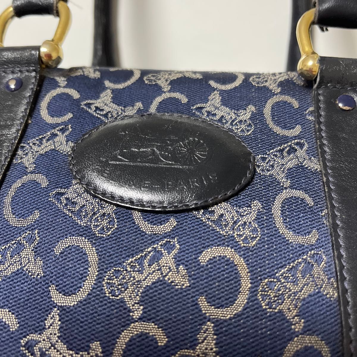 CELINE セリーヌ 馬車柄 Cマカダム ミニボストンバッグ ネイビー