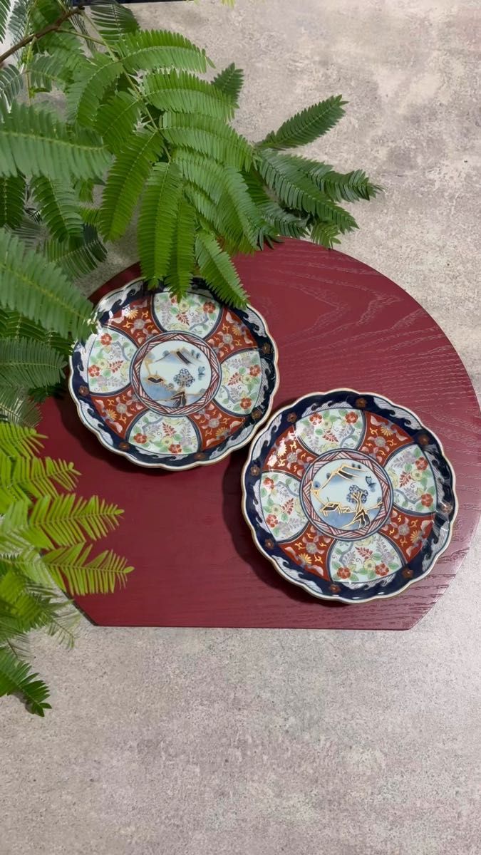 大聖寺伊万里 古伊万里 奇玉宝鼎之珍 大皿 菊割 金彩 色絵 輪花皿 金襴