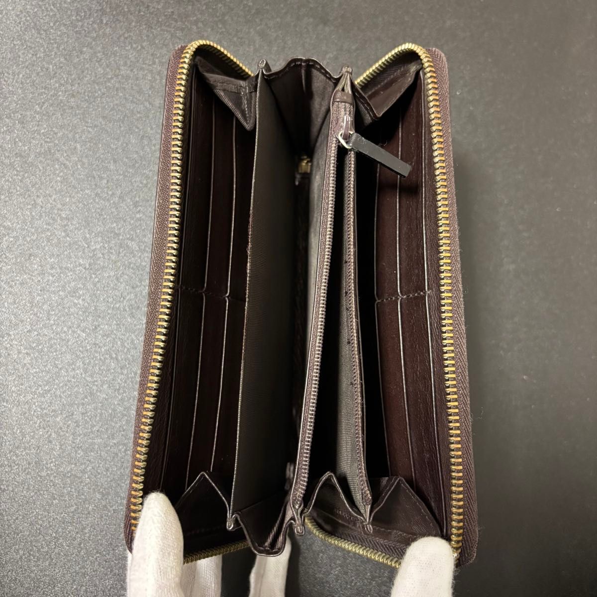 k73 GUCCI グッチ 長財布 レザー グッチシマ ダークブラウン ラウンド