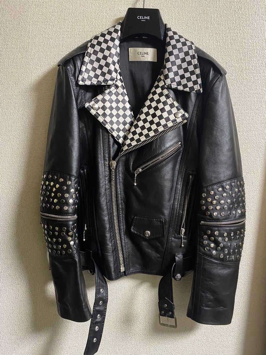 セリーヌ 19ss スタッズレザーライダースジャケット50 celine leather