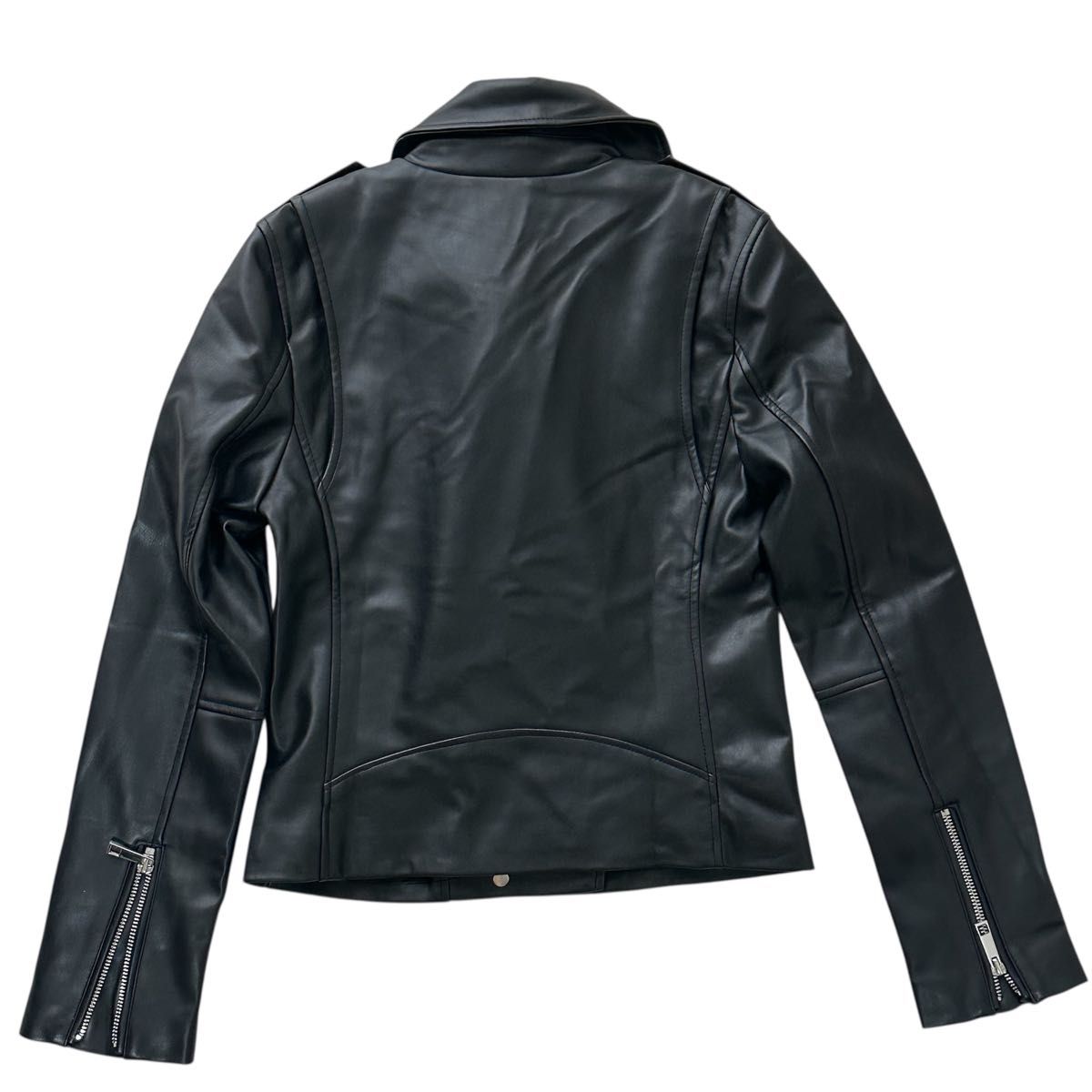 MNG ブラックフェイクレザーライダースジャケット XS アウター 黒