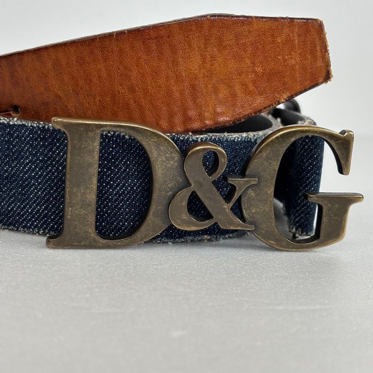 D&G ドルチェ＆ガッパーナ デニム レザー ベルト アクセ ロゴ バックル