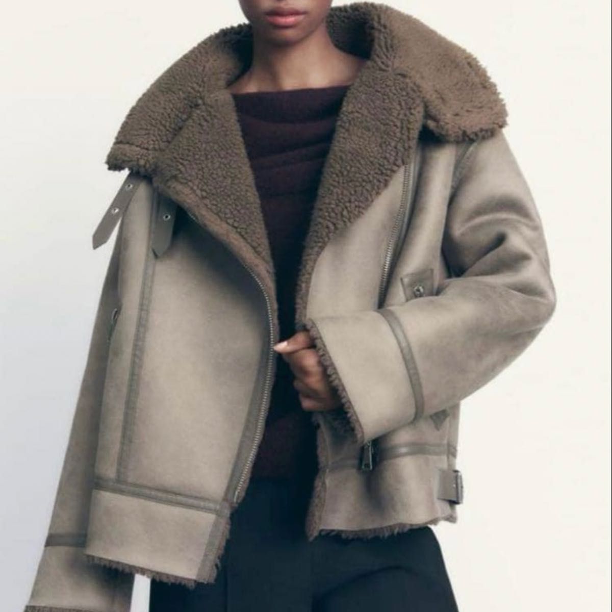 ZARA ザラ フェイクムートンジャケット B-3 ボアブルゾン レディース