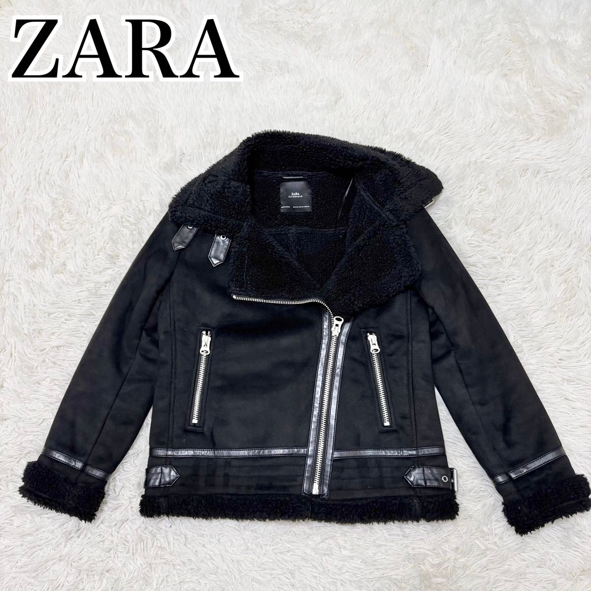 美品 ZARA フェイクムートンライダースジャケット ダブル ボア