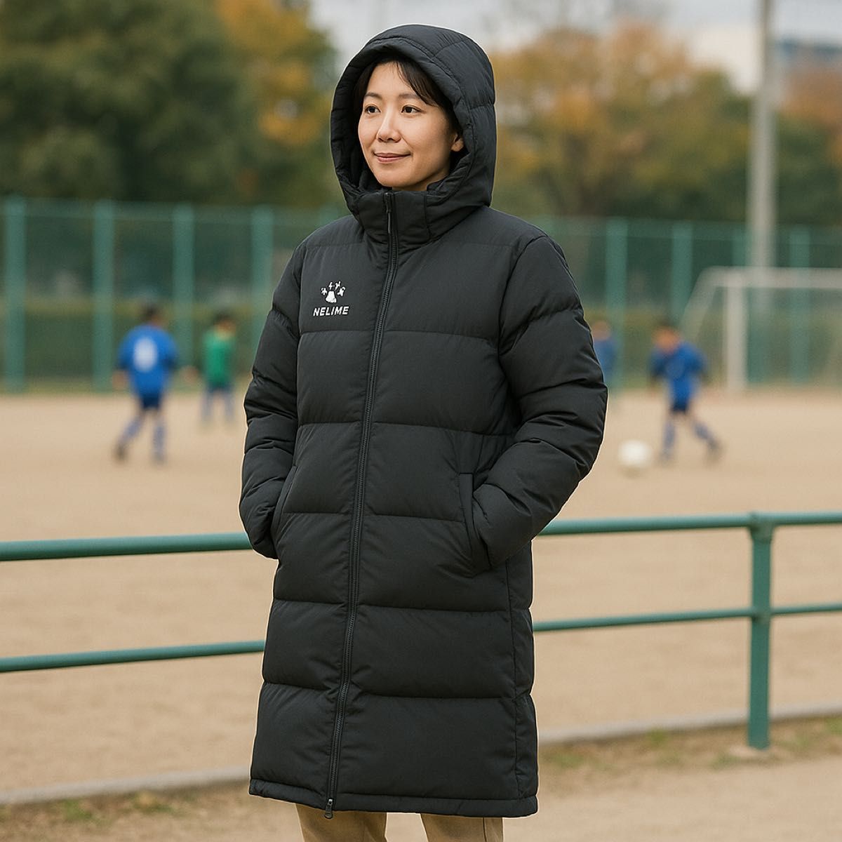 美品】KELME ケルメ フード付き ロングダウンコート ベンチコート Size