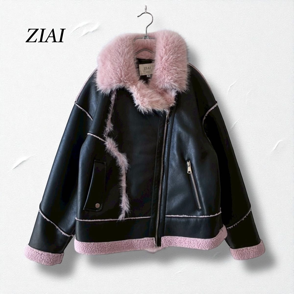 ジアイ ZIAI】ファー付きフェイクレザージャケット シングルライダース