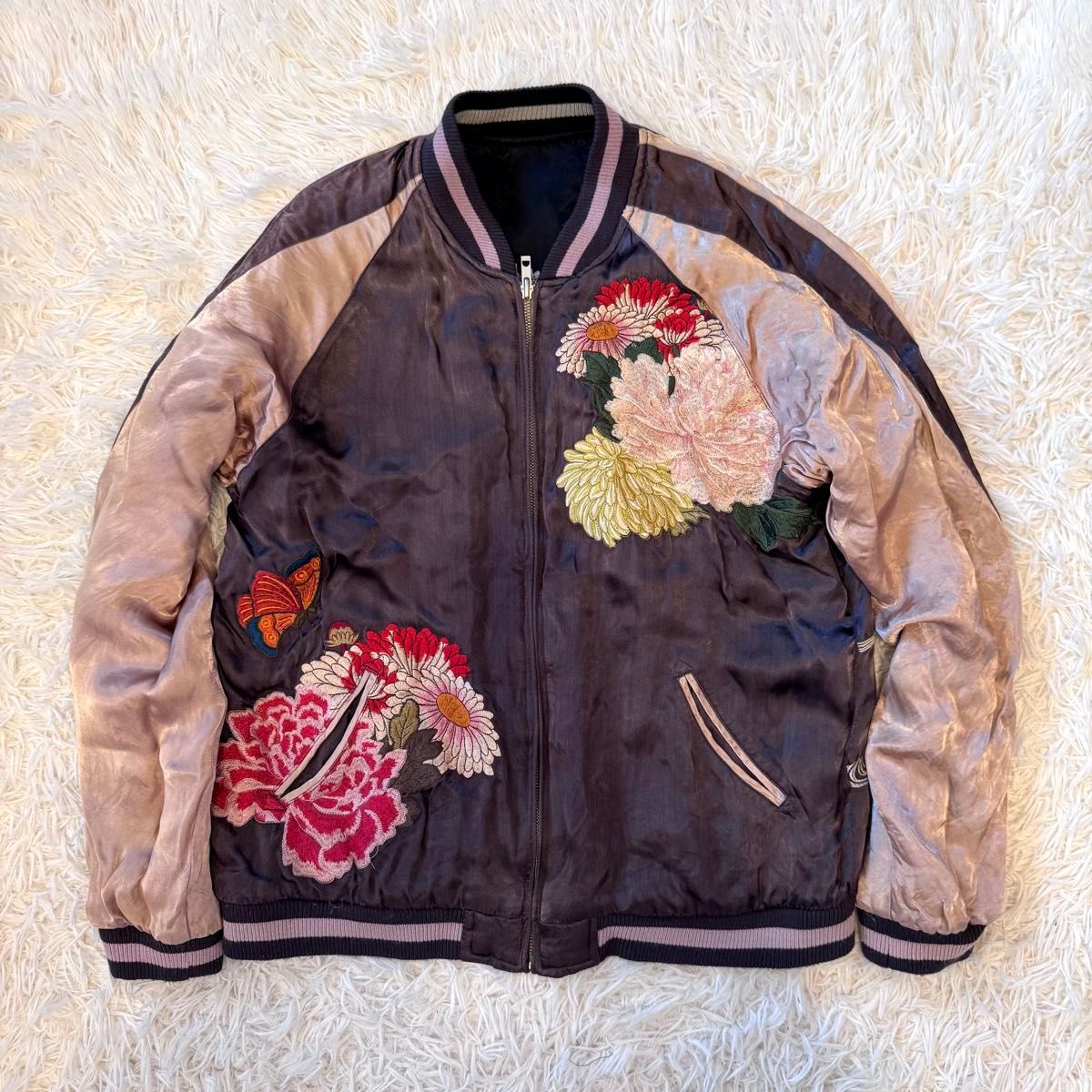 90s レア】花旅楽団 コラボ リバーシブル 和柄 刺繍 派手 スカジャン L