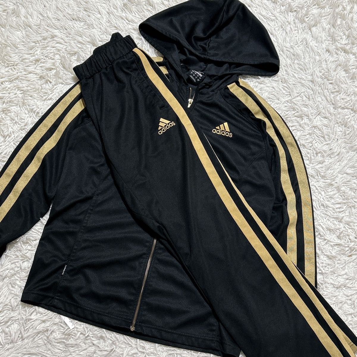 2272】 美品 adidas ジャージ セットアップ 黒 金 アディダス ブラック