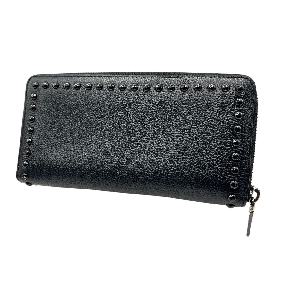 COACH】 コーチ スタッズ 長財布 レザー ラウンドファスナー ブラック