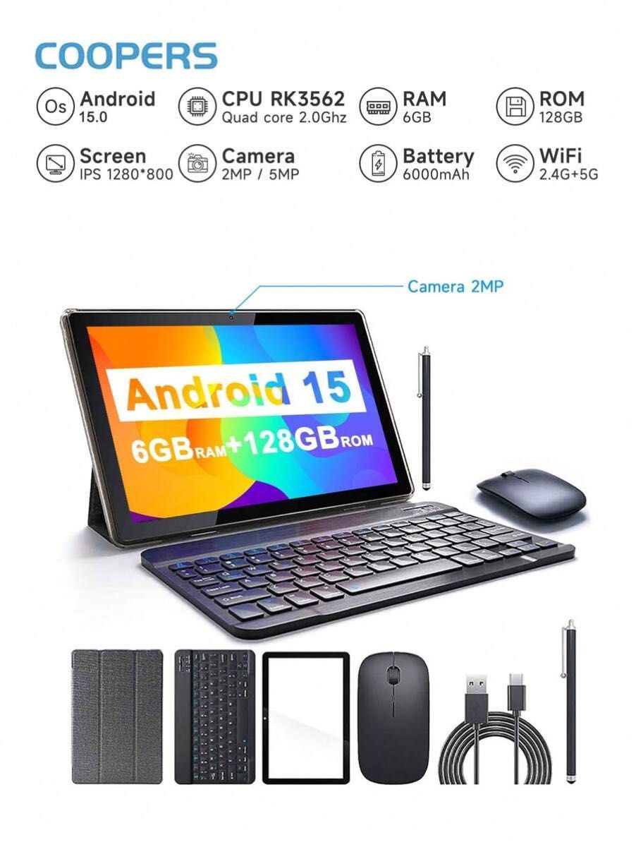 Coopers YQ10S Max Android 15 タブレット 10インチ 6GB RAM 128GB ROM