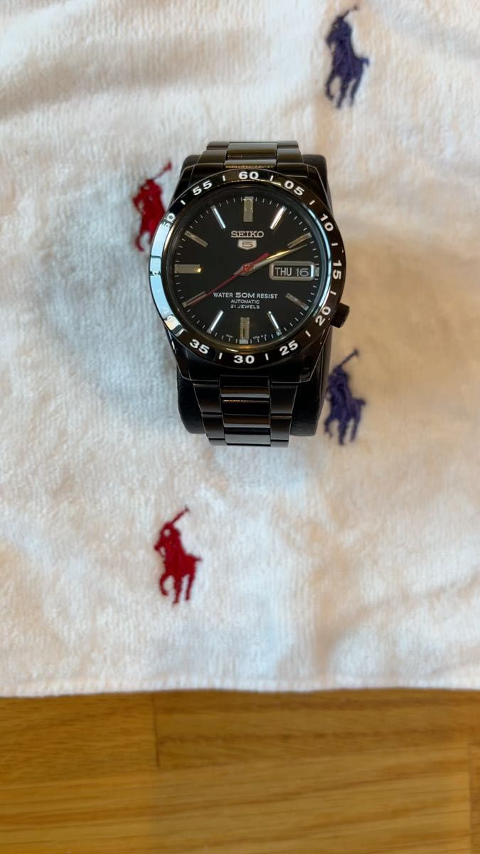 SEIKO 5 自動巻き腕時計 黒い稲妻 オープンハートブラック WATER 50M