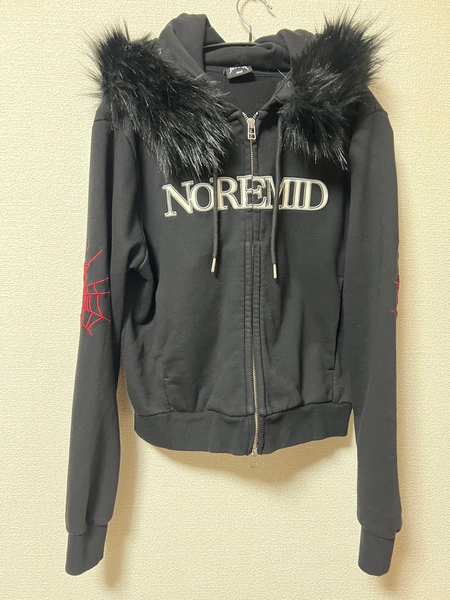 noremid FUR ZIP HOODIE - BLACK Sサイズ ファー付きジップパーカー
