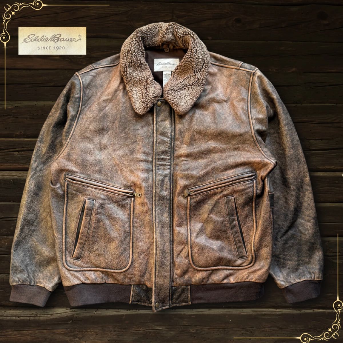 90s Eddie Bauer エディーバウアー 白タグ レザージャケット A-2型 本