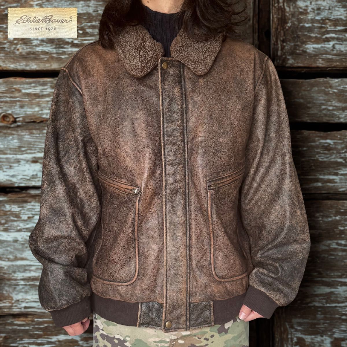 90s Eddie Bauer エディーバウアー 白タグ レザージャケット A-2型 本
