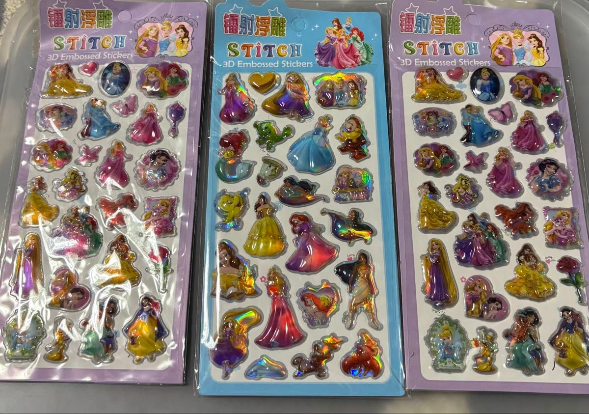 ディズニープリンセス 3D エンボスステッカー 3点セット ボンボン