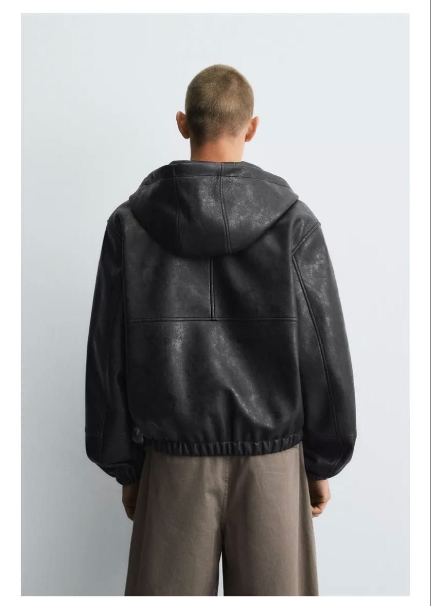 美品 ZARA フェイクレザー フーデッドジャケット Lサイズ｜Yahoo