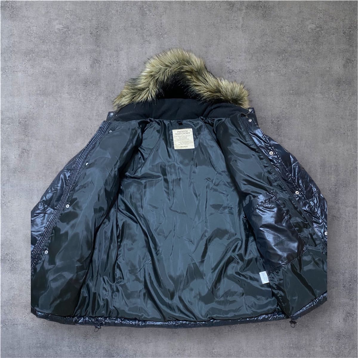 ユニクロ プレミアムダウンジャケット XL 黒 ファー 光沢 00s Y2K 平成