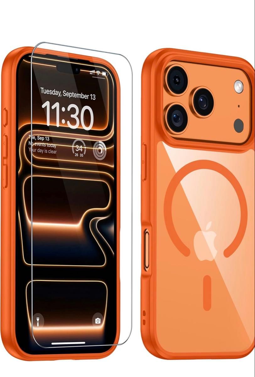 新品 iPhone 17 Pro クリアケース オレンジ Magsafe対応 ガラス
