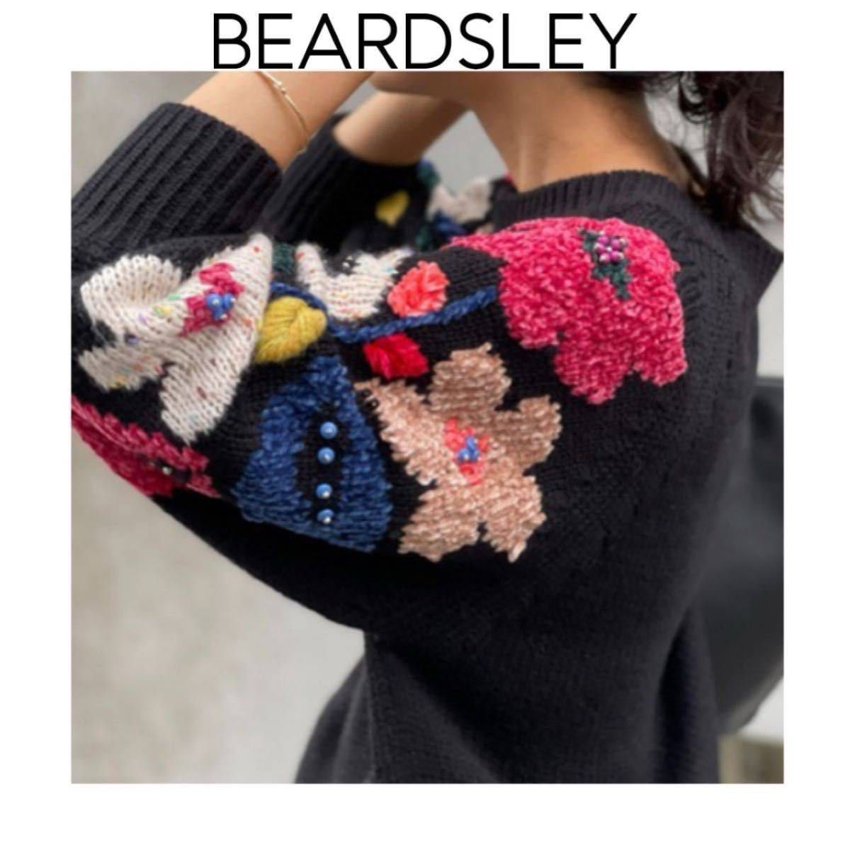 BEARDSLEY 花ジャガードニット ブラック ビアズリー ビーズ 長袖