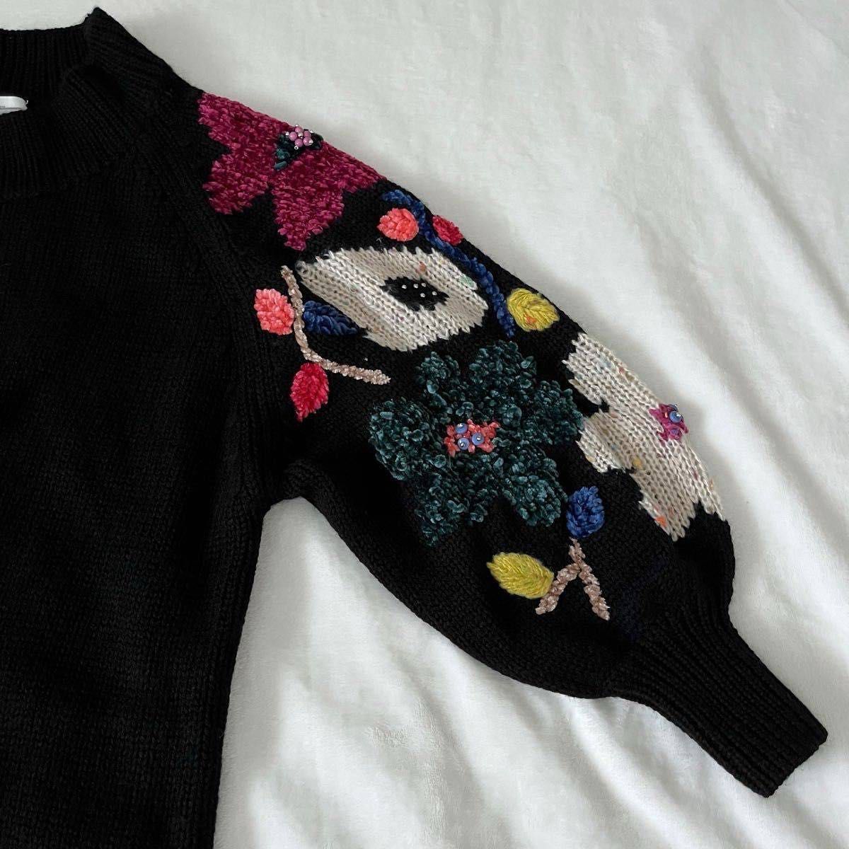 BEARDSLEY 花ジャガードニット ブラック ビアズリー ビーズ 長袖