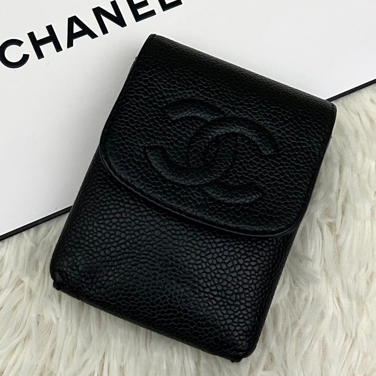 CHANEL キャビアスキン シガレットケース ブラック正規品 小物入 正規